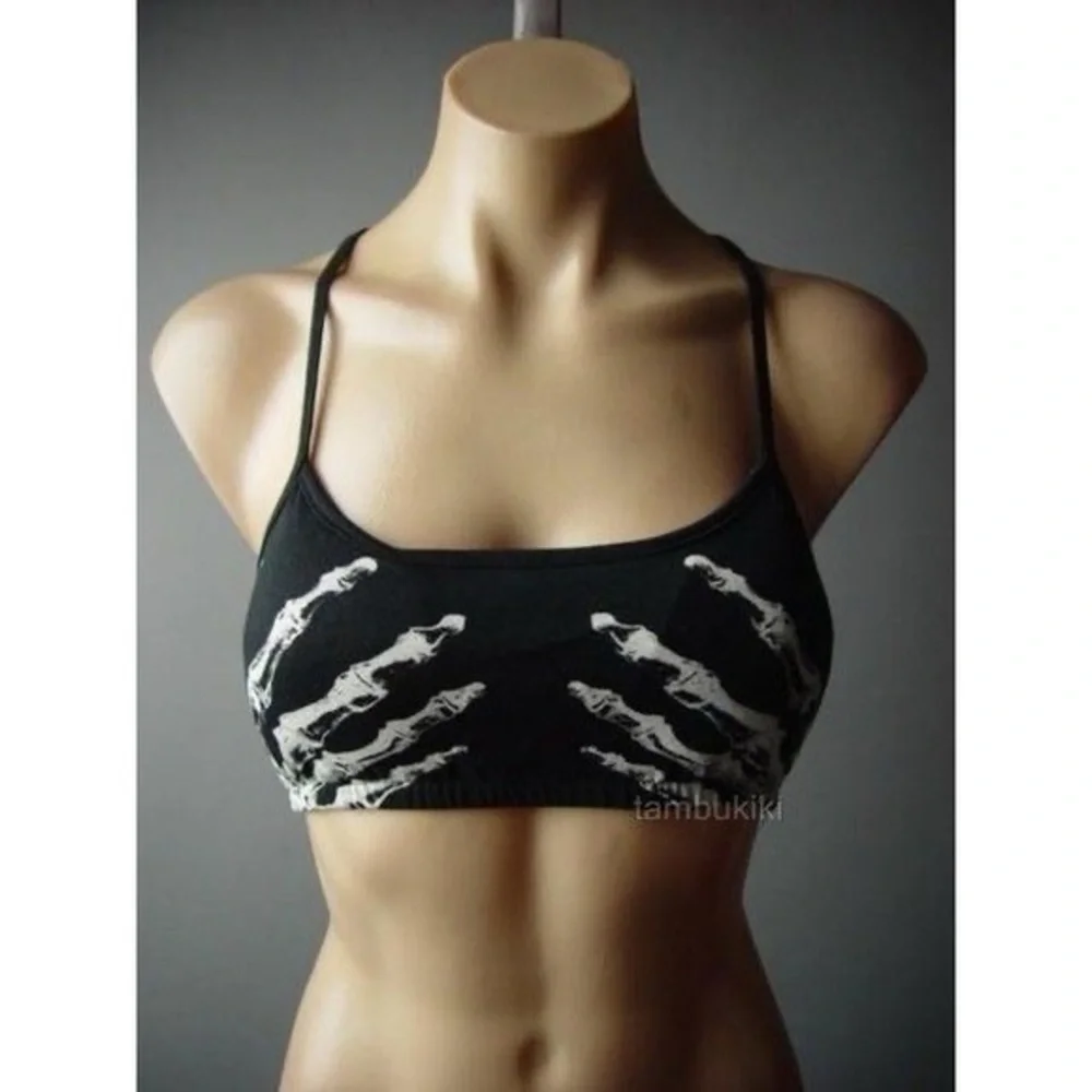 See You Monday Los Angeles Skeleton Hand Crop Bralette (Size M)